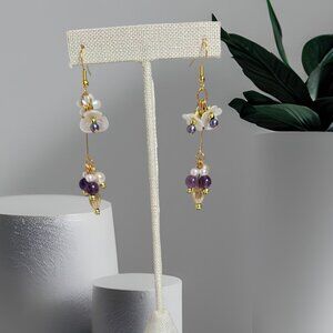 Flower Petal dangle earrings with pearl drops